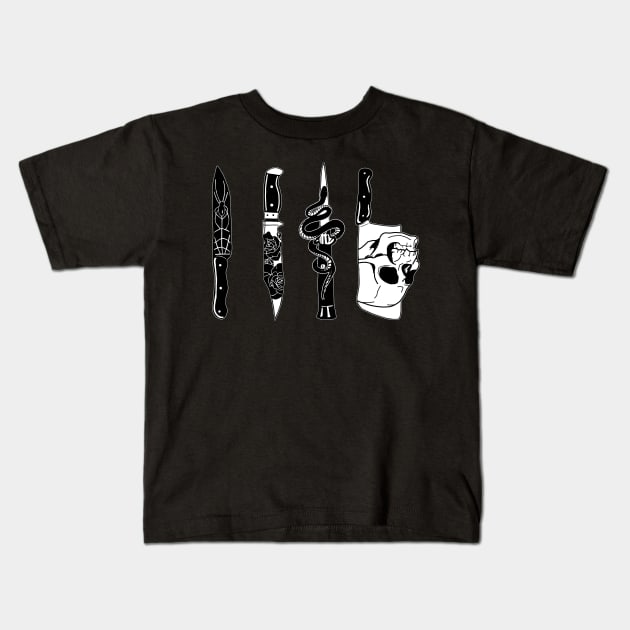 Poker of Knives Kids T-Shirt by SnugglyTh3Raven